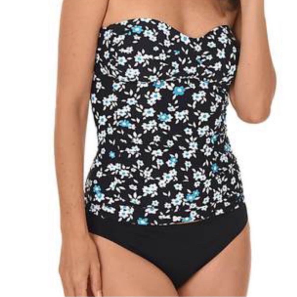 NEW Anne Cole Beautiful Bunches Two Piece Swimsuit Bandeau Black White Size S/M